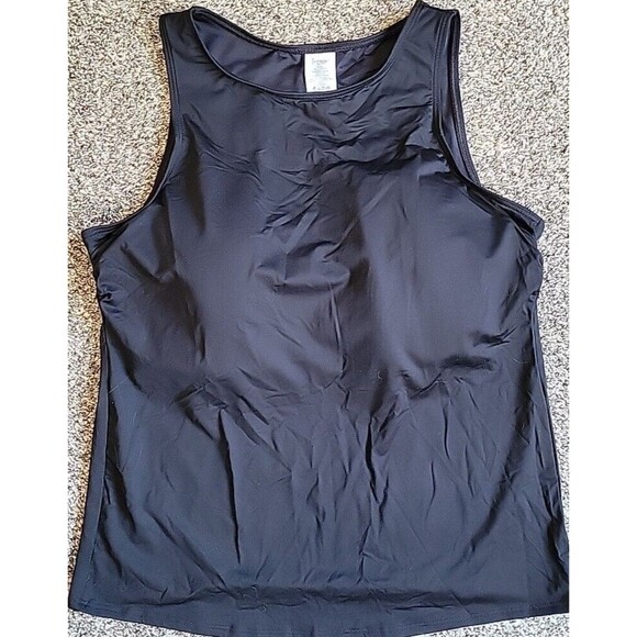 Women's Black 18 DD Swim Top High Neck Padded Bra Lands' End Modest Solid S462 - Picture 1 of 8